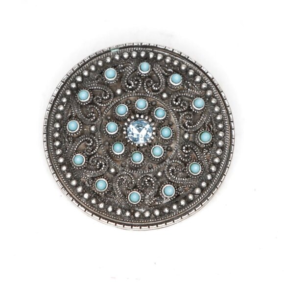 Vintage Celtic Circle Antiqued Silver Pendant Blue Turquoise Stones Gems Round - Picture 8 of 8